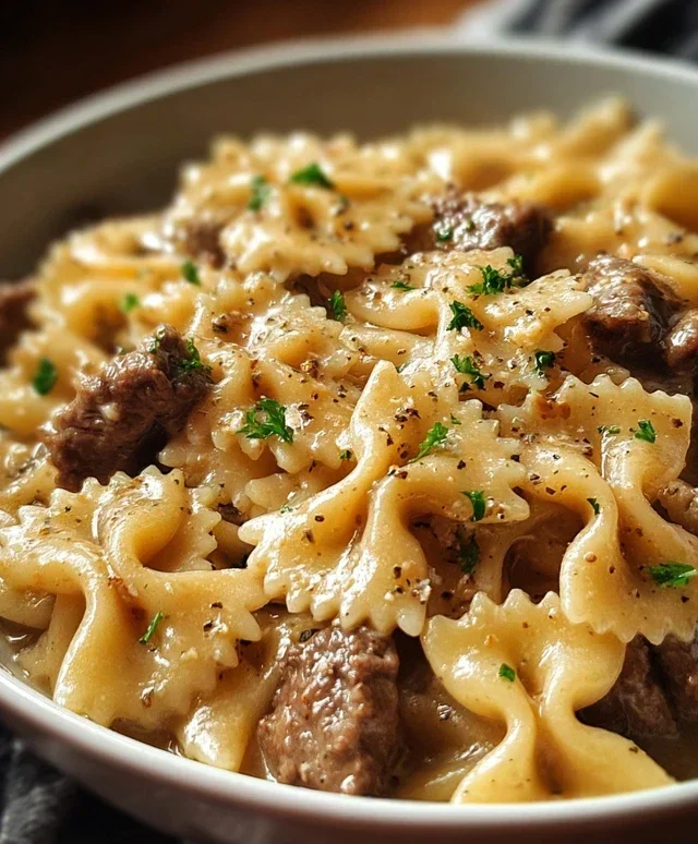 Creamy Parmesan Garlic Beef Bowtie Pasta