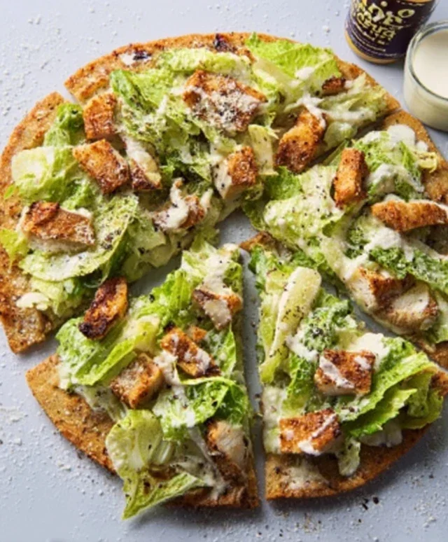 Viral Chicken Crust Caesar Salad Pizza
