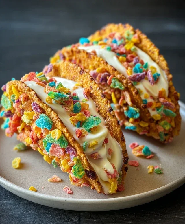 Fruity Pebbles Cheesecake Tacos