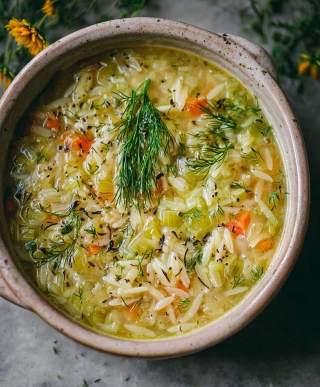 Orzo Leek and Dill Soup