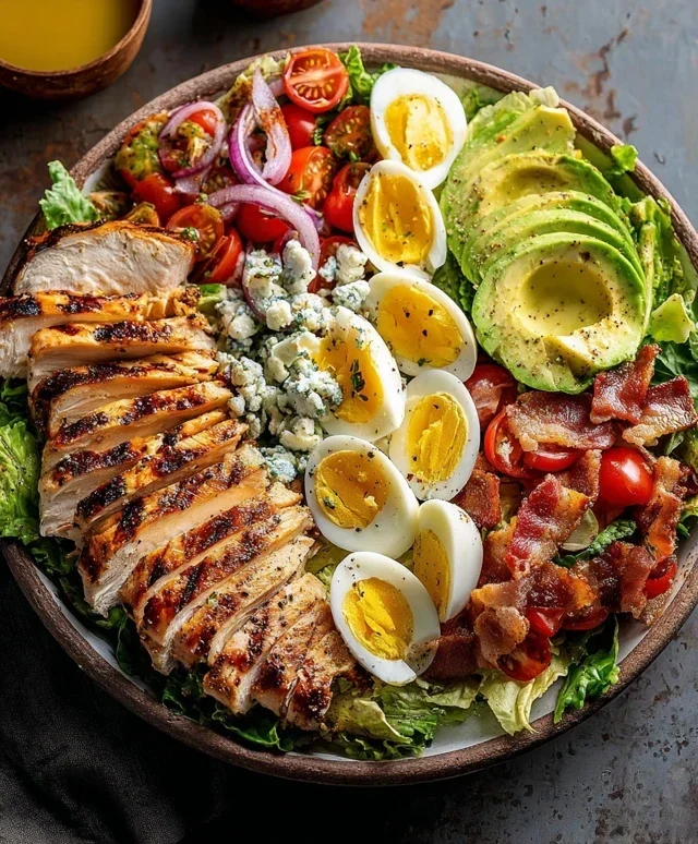 Grilled Chicken Cobb Salad with Honey Dijon {Pnon-non-non-alcoholic alternativeic non-alcoholic aleo, Whole30 Option}
