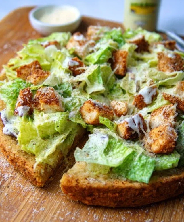 Viral Chicken Crust Caesar Salad Pizza