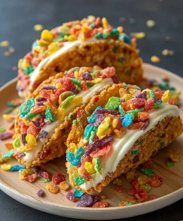 Fruity Pebbles Cheesecake Tacos
