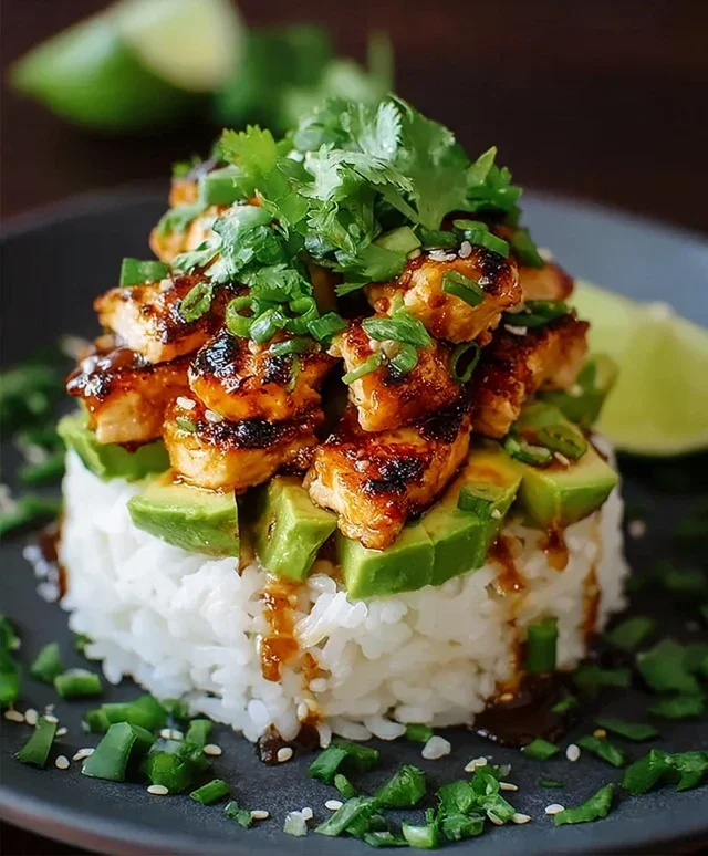 Delicious Honey Lime Chicken & Avocado Rice Stack Recipe