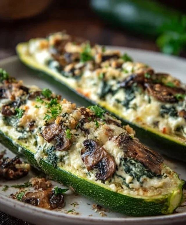 Spinach, Mushroom, and Ricotta Stuffed Zucchini Boats Recipe