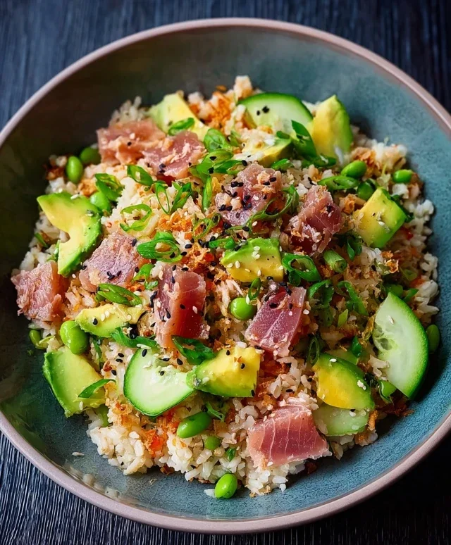 Tuna Avocado Crispy Rice Salad