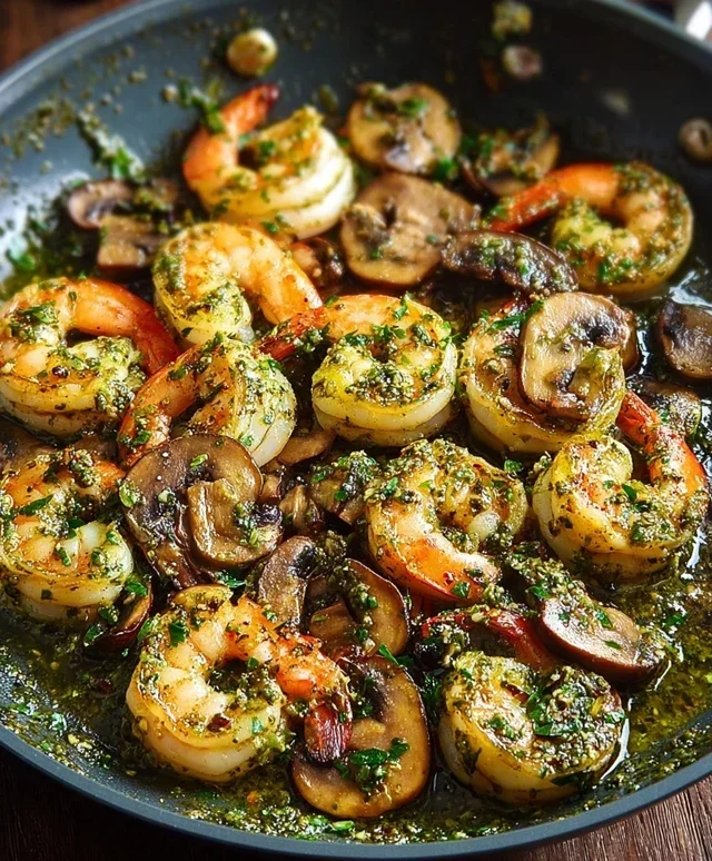 Pesto Shrimp with Mushrooms