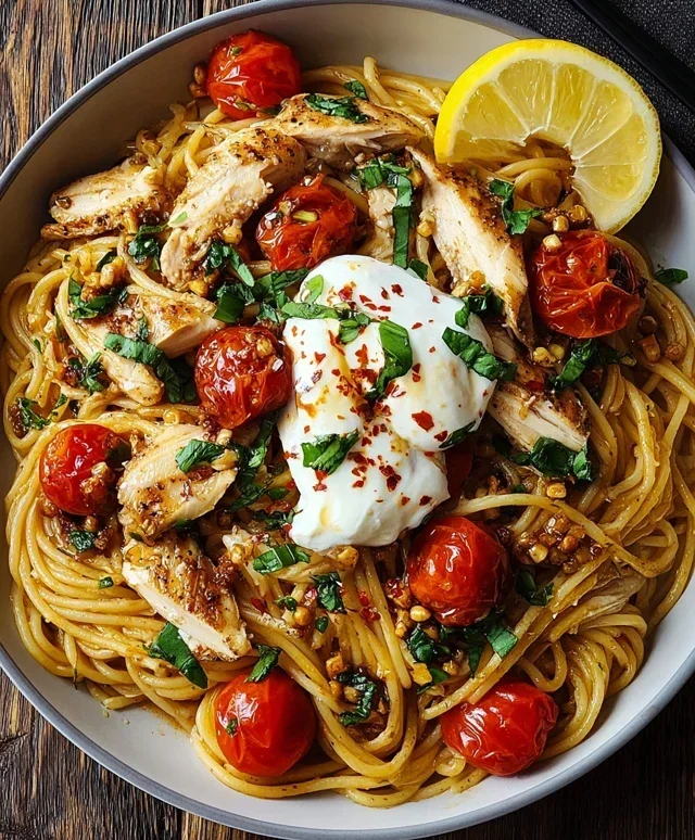 Chicken Spaghetti with Burrata