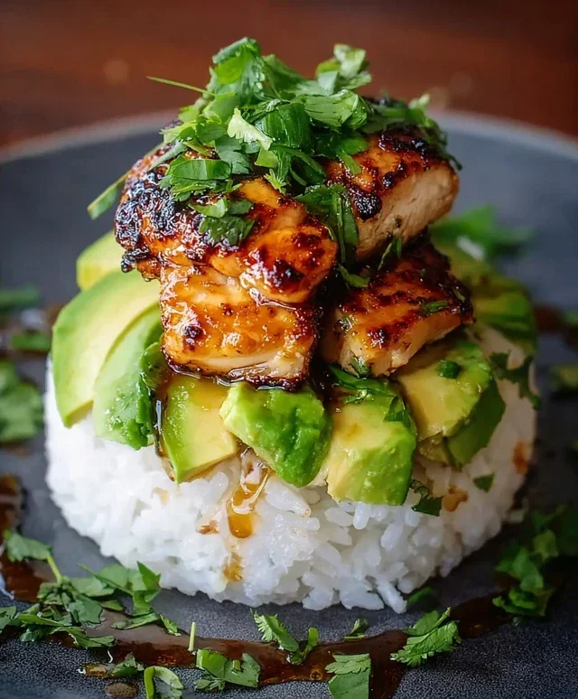 Delicious Honey Lime Chicken & Avocado Rice Stack Recipe