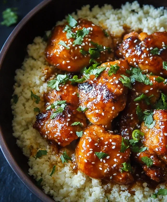 Sweet and Sticky 3 Ingredient Apricot Chicken with Cauliflower Rice