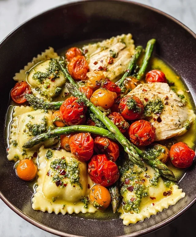 Chicken Ravioli with Pesto and Veggies