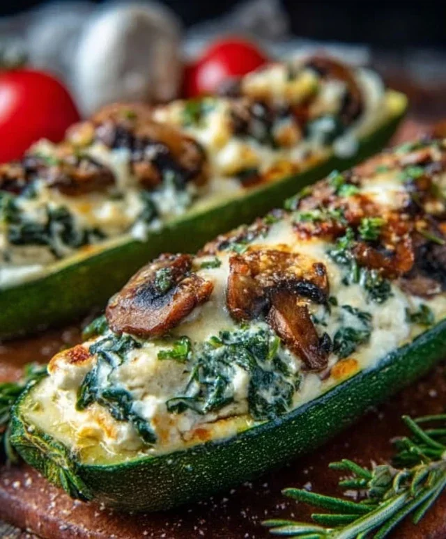 Spinach, Mushroom, and Ricotta Stuffed Zucchini Boats Recipe