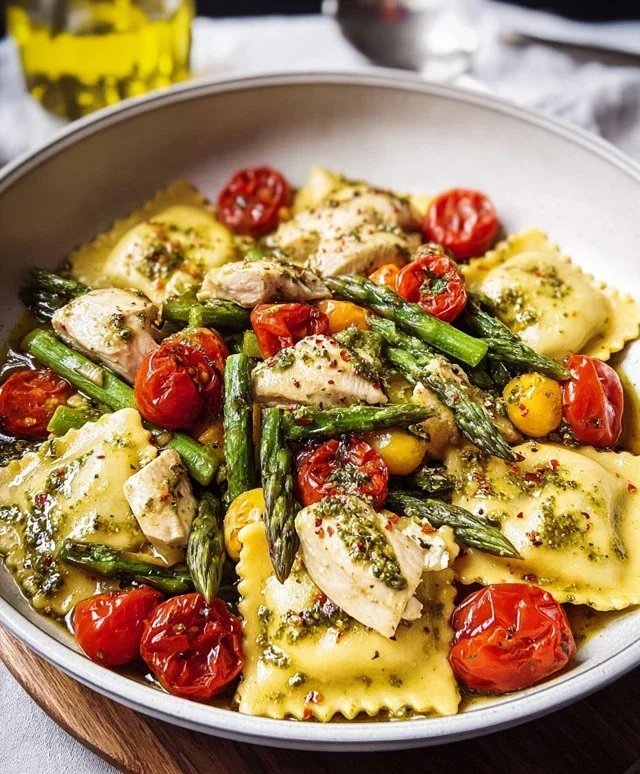 Chicken Ravioli with Pesto and Veggies
