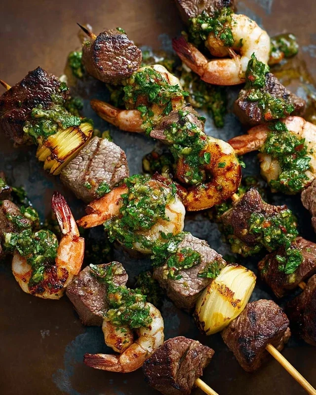 Surf and Turf Kabobs with Chimichurri Sauce