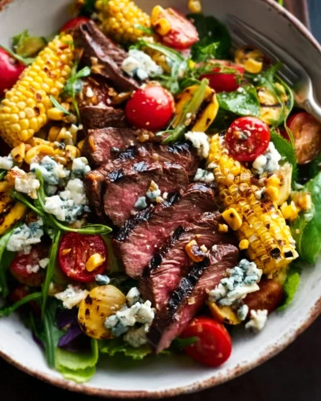 Balsamic Steak Gorgonzola Salad with Grilled Corn