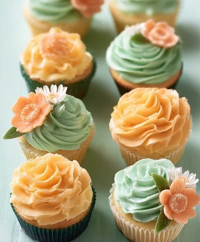 Sweet Treat Cupcake Ideas For Any Celebration : Peach and Soft Green Cupcakes