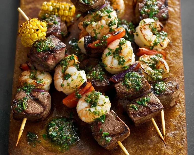 Surf and Turf Kabobs with Chimichurri Sauce