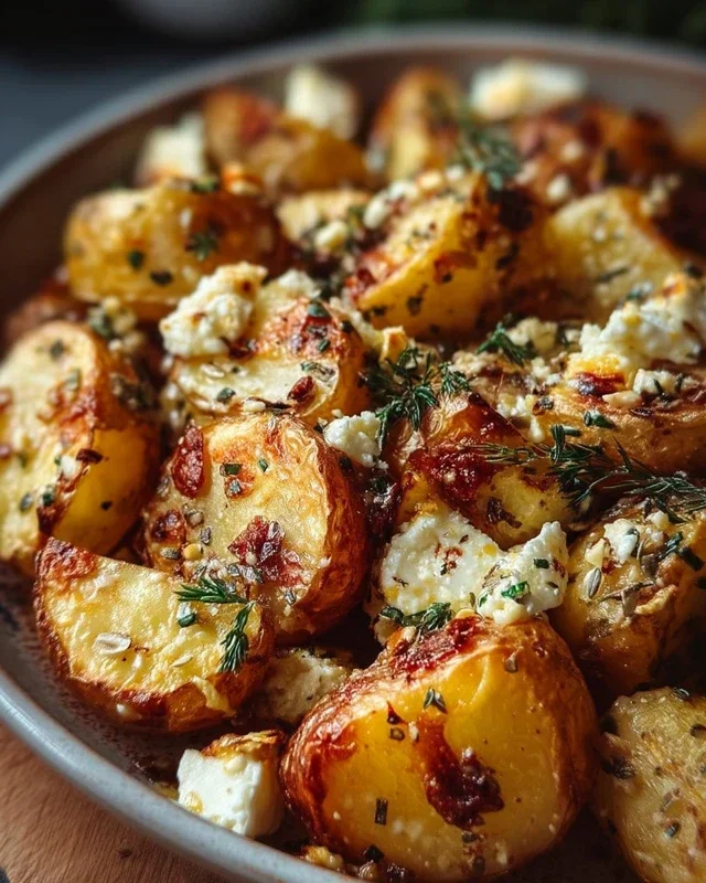 Roasted Potatoes with Baked Feta and Garlic
