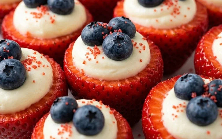Red, White, and Blue Cheesecake Strawberries