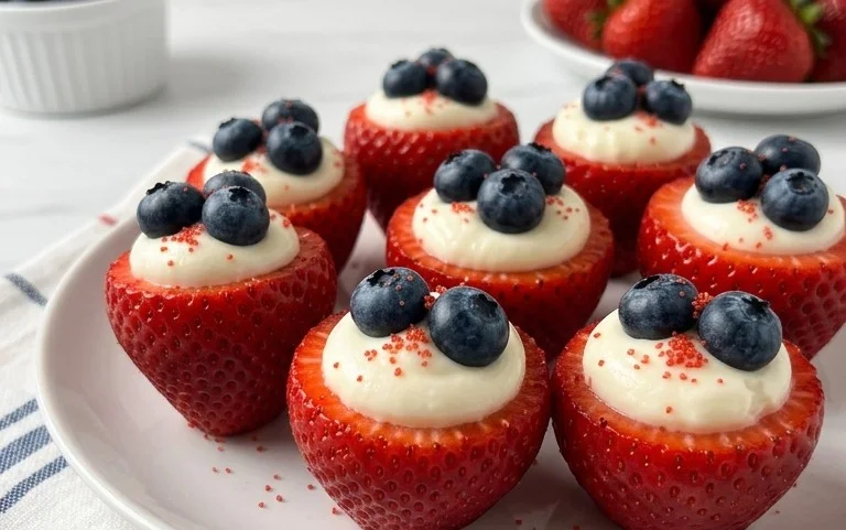 Red, White, and Blue Cheesecake Strawberries