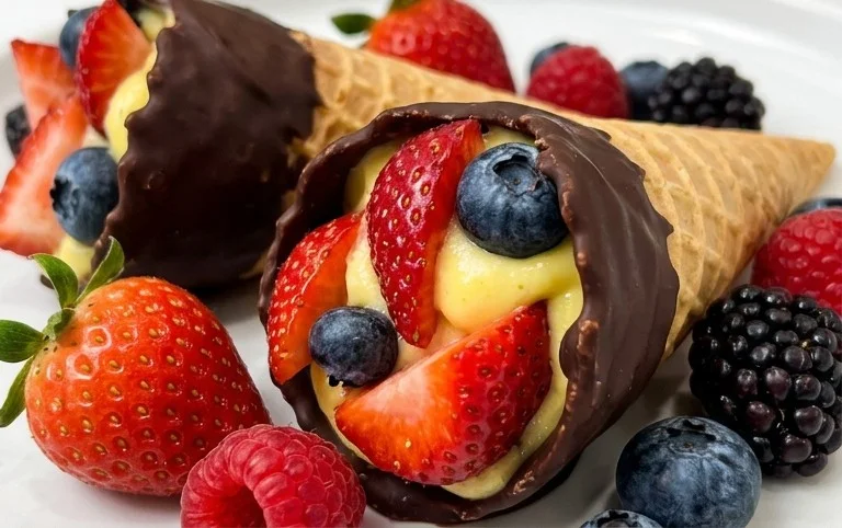 Chocolate Dipped Fruit Filled Cones