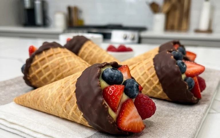 Chocolate Dipped Fruit Filled Cones