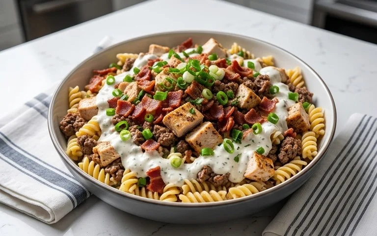 Chicken Beef Bacon Ranch Pasta Salad