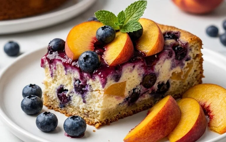 Peach and Blueberry Greek Yogurt Cake
