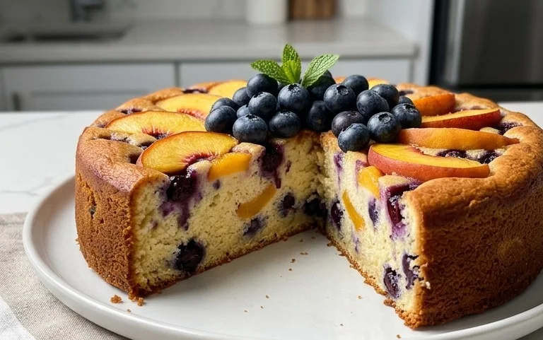Peach and Blueberry Greek Yogurt Cake