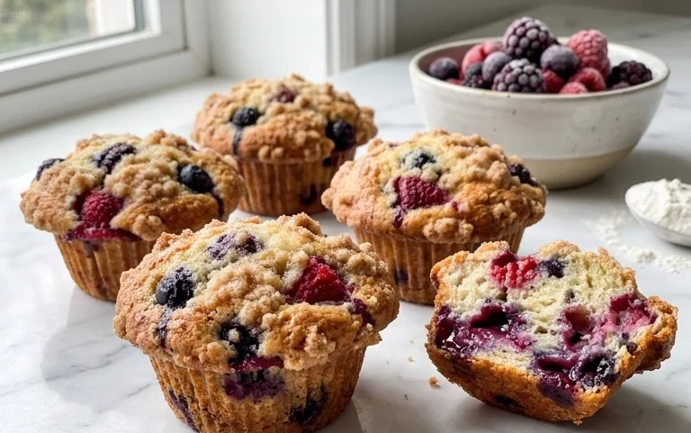 Bakery Style Mixed Berry Muffins | with Frozen Berries