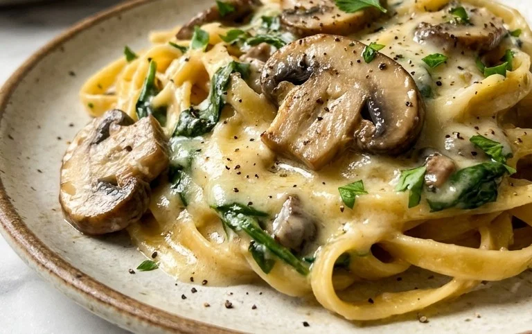 Parmesan Spinach Mushroom Pasta Skillet