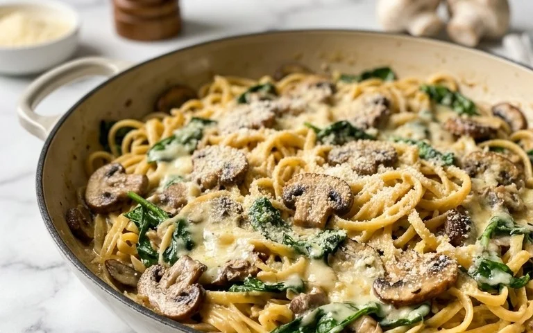 Parmesan Spinach Mushroom Pasta Skillet