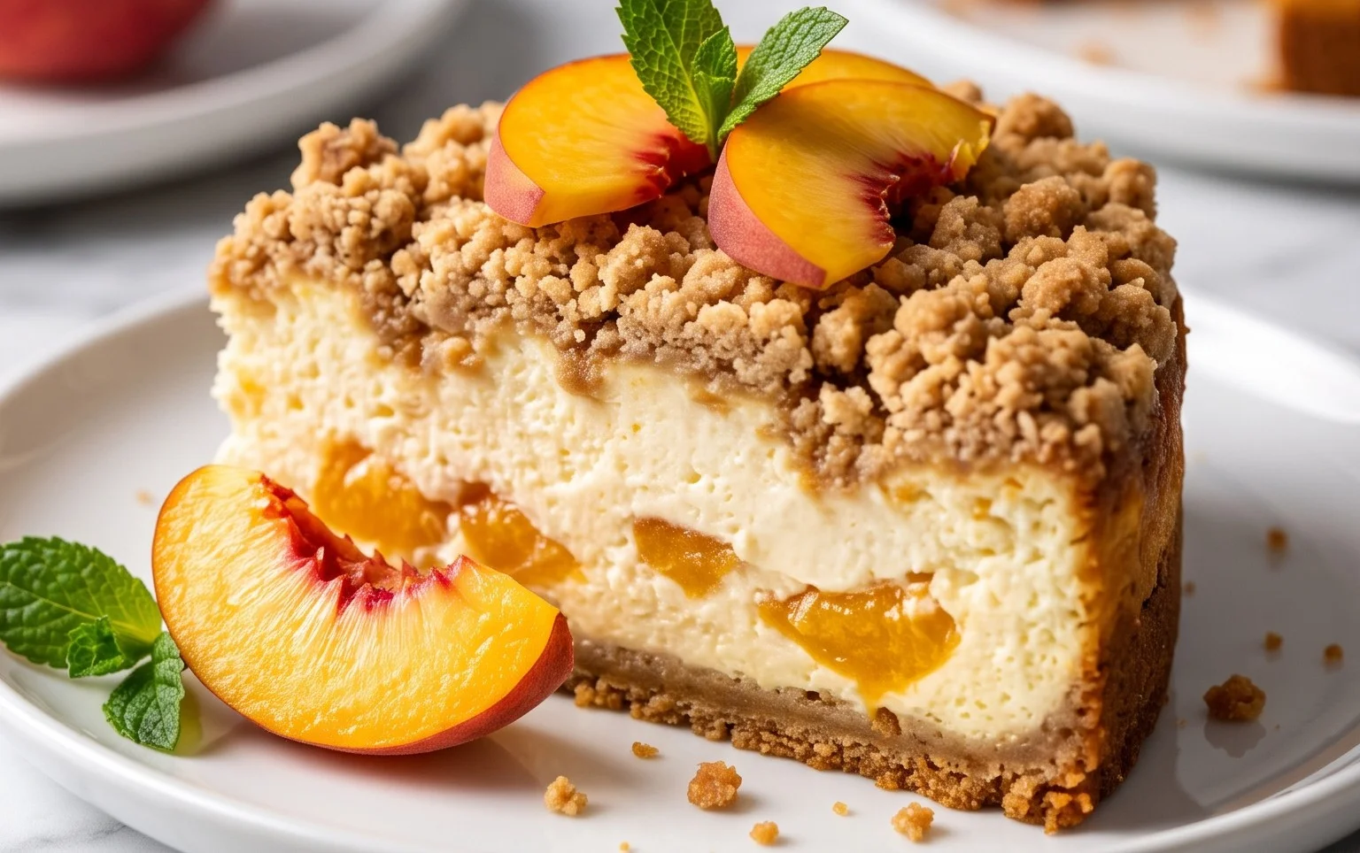 Peach Cream Cheese Cake with Streusel Topping