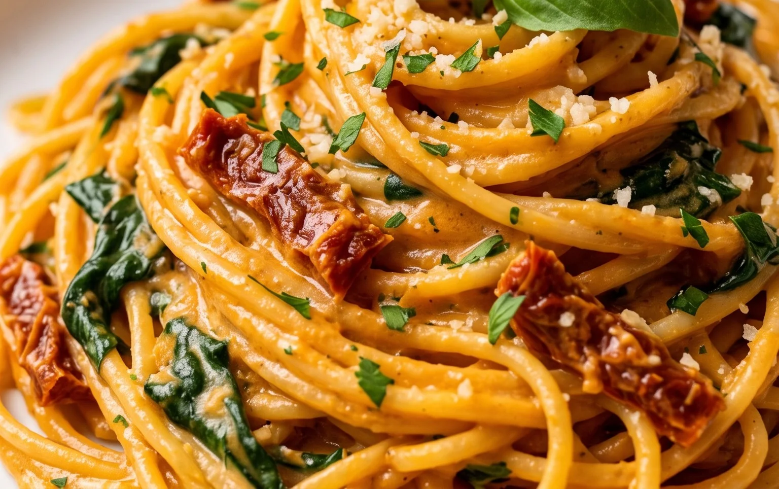 Spaghetti & Spinach with Sun-Dried Tomato Cream Sauce