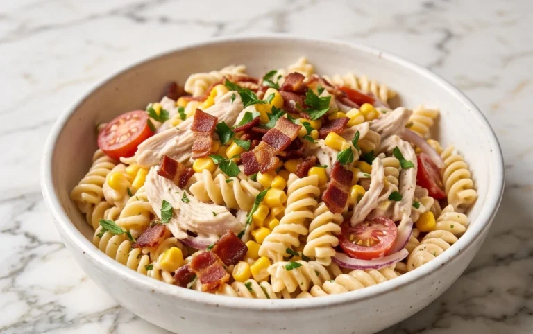 Chicken and Corn Pasta Salad with Beef Bacon